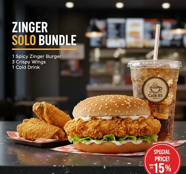 Zinger Spicy Bundle Deal – Burger, Wings & Drink with 15% OFF