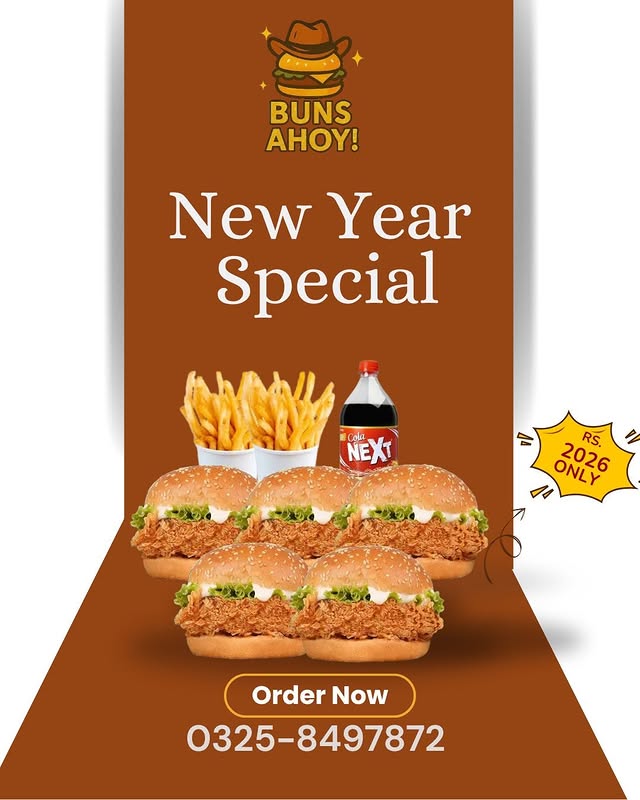 New Year Special Combo – 5 Zinger Burgers + Fries & Drink for Rs. 2026