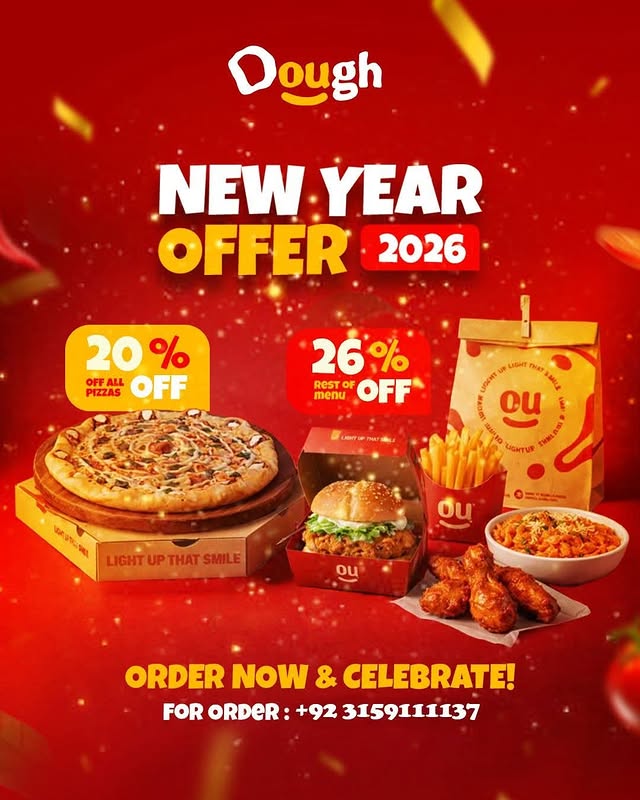 New Year Special Food Discount – Flat 20% OFF Pizza & 26% OFF Entire Menu at Dough Pakistan