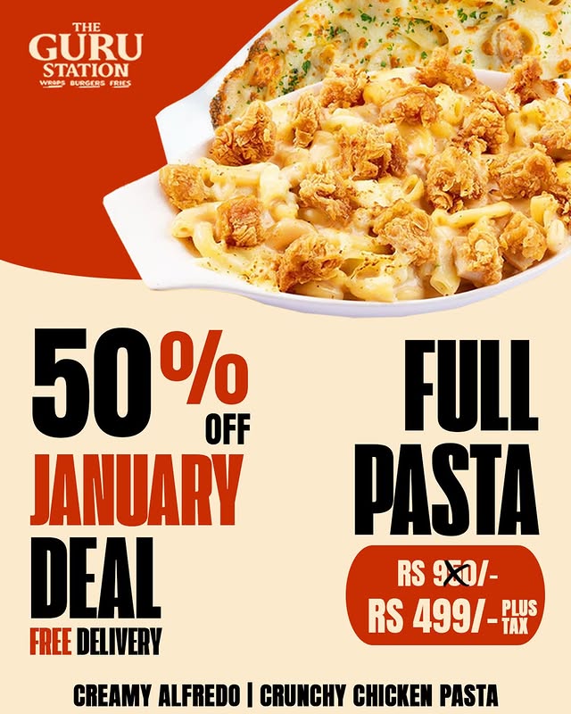 January Special – Flat 50% OFF Full Pasta Deal at TGS Islamabad