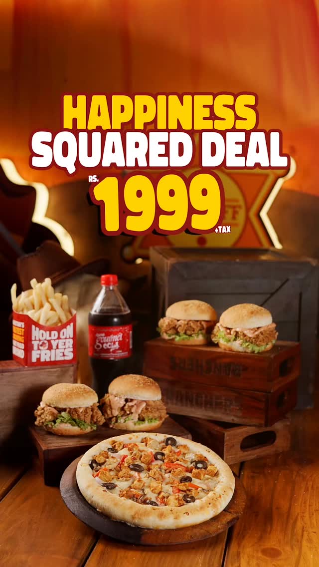 Happiness Squared Deal – 4 Crunchy Burgers, Medium Pizza & Fries Combo
