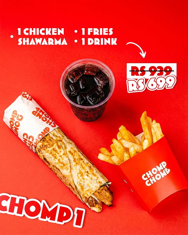 Chomp 1 Deal – Chicken Shawarma, Fries & Drink for Rs. 699