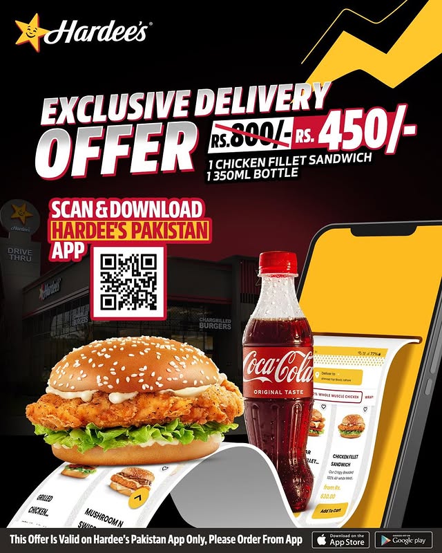 Exclusive Hardee’s Delivery Deal – Chicken Fillet Sandwich + Coke for Rs. 450