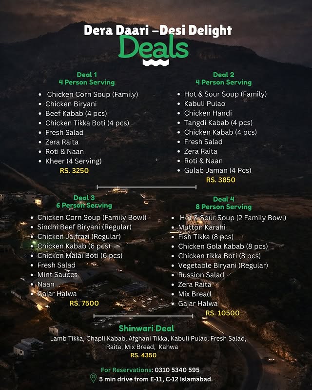 Dera Daari Deals – Desi Dining with Stunning Margalla Hills View in Islamabad