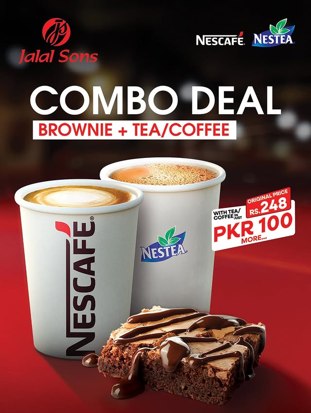 Jalal Sons Combo Deal – Brownie + Tea or Coffee for Rs. 348