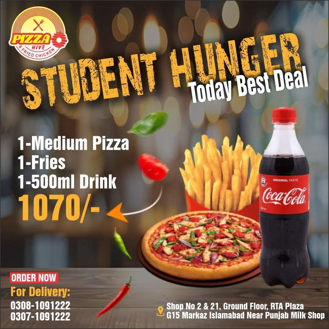 Student Hunger Deal – Medium Pizza Combo for Rs. 1070 in Islamabad