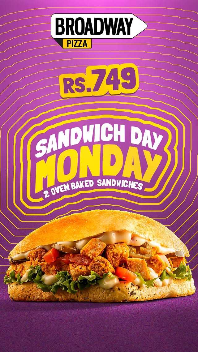 Sandwich Day Monday – Buy 2 Squarewiches for Rs. 749 at Broadway Pizza
