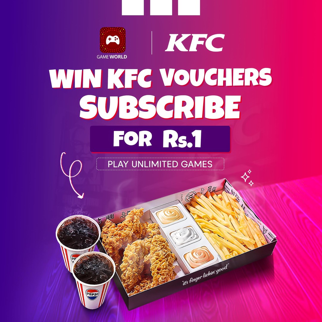 Win KFC Crispy Box for Rs. 1 & Unlimited Games at GameWorld 🎮🍗