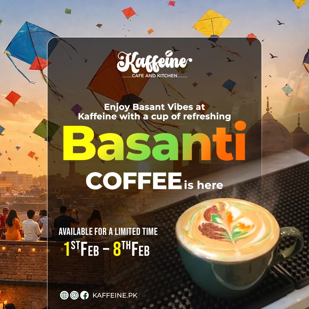 Basanti Coffee at Kaffeine Cafe & Kitchen – Limited-Time Basant Special 🌈☕