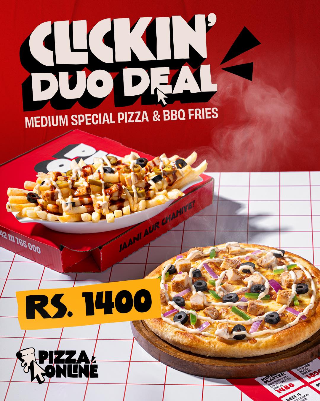 Clickin’ Duo Deal – Medium Special Pizza & BBQ Fries Combo 🍕🔥
