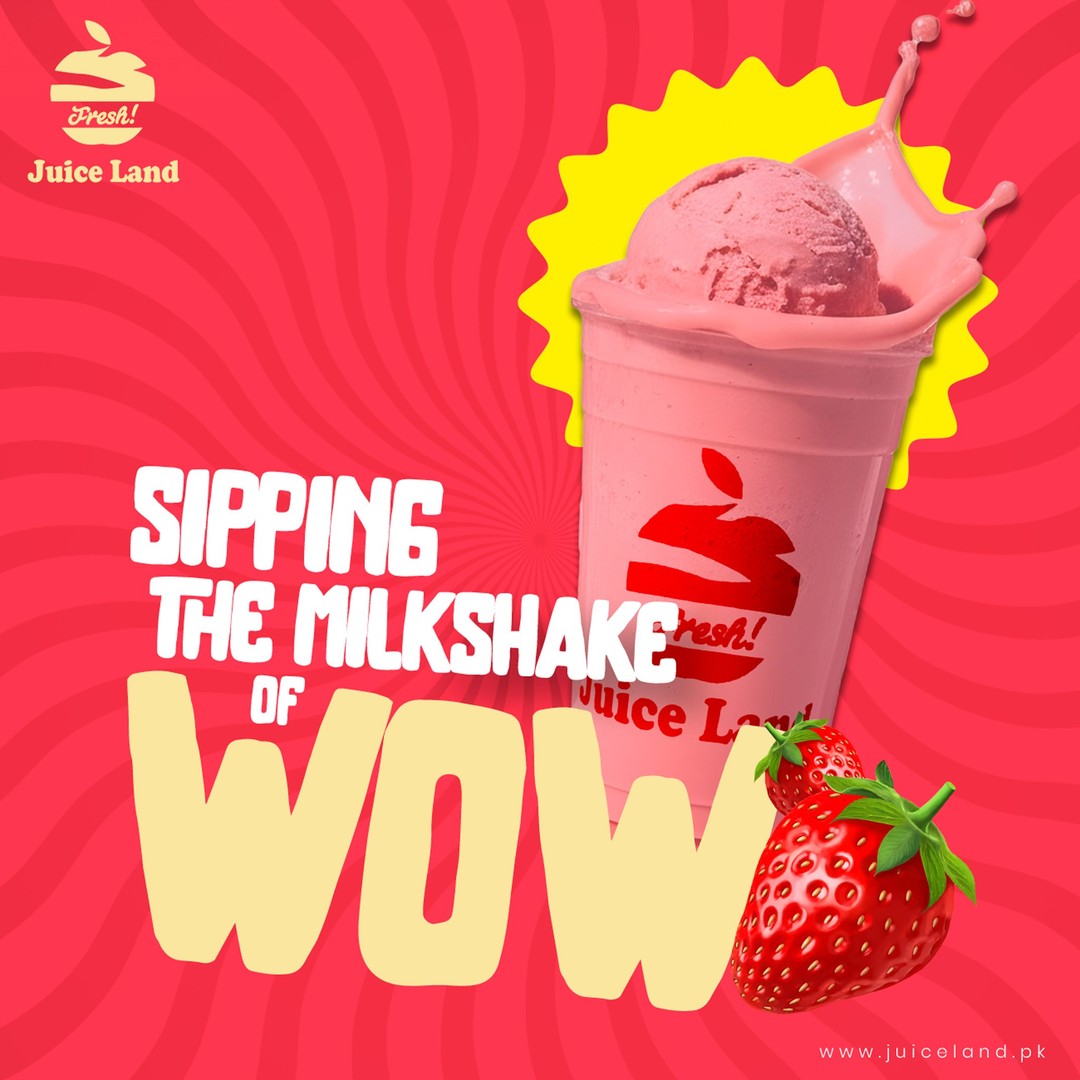Strawberry Milkshake at Juice Land – Rich, Creamy & Made with In-House Ice Cream 🍓🥤
