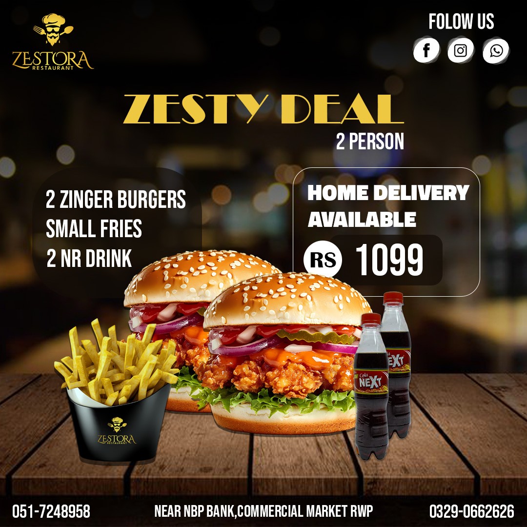 Zesty Combo Deal – 2 Zinger Burgers + Fries & Drinks for Rs. 1099 🍔🍟🥤