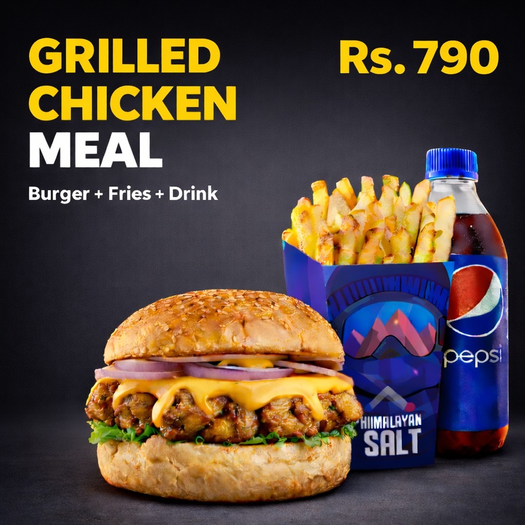 Grilled Chicken Burger Meal Deal – Complete Combo for Rs. 790 🍔🥤