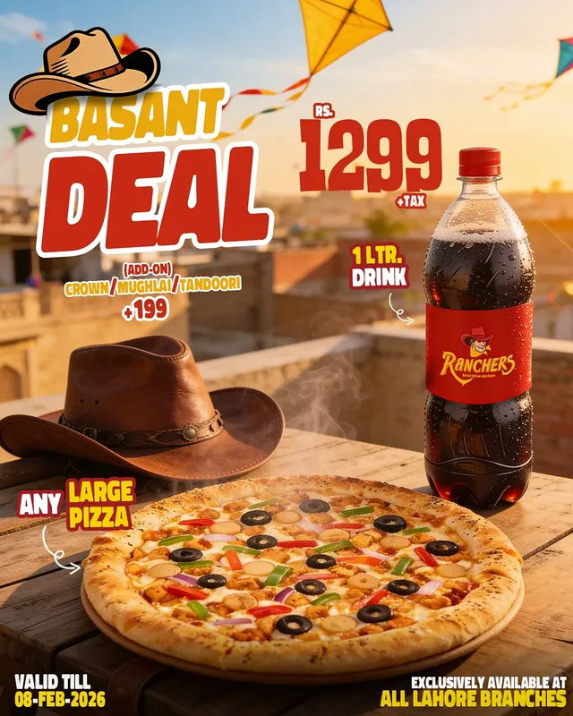 Ranchers Lahore Basant Deal – Large Pizza + 1L Drink 🍕🪁