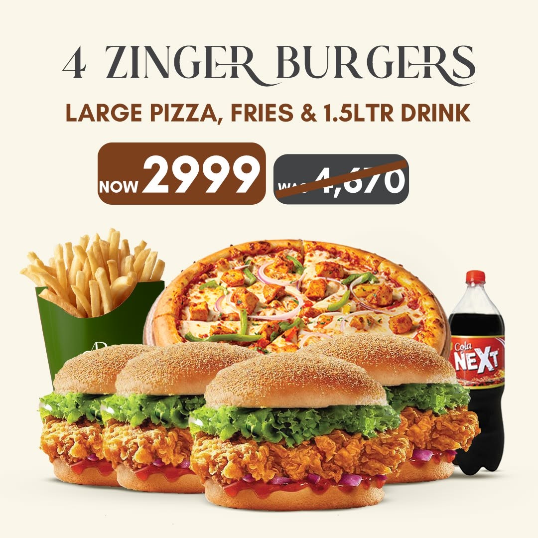 Breaking: Family Value Deal at Amu’s Bakeshop | 4 Zinger Burgers + Large Pizza for Rs. 2999 🍔🍕🔥